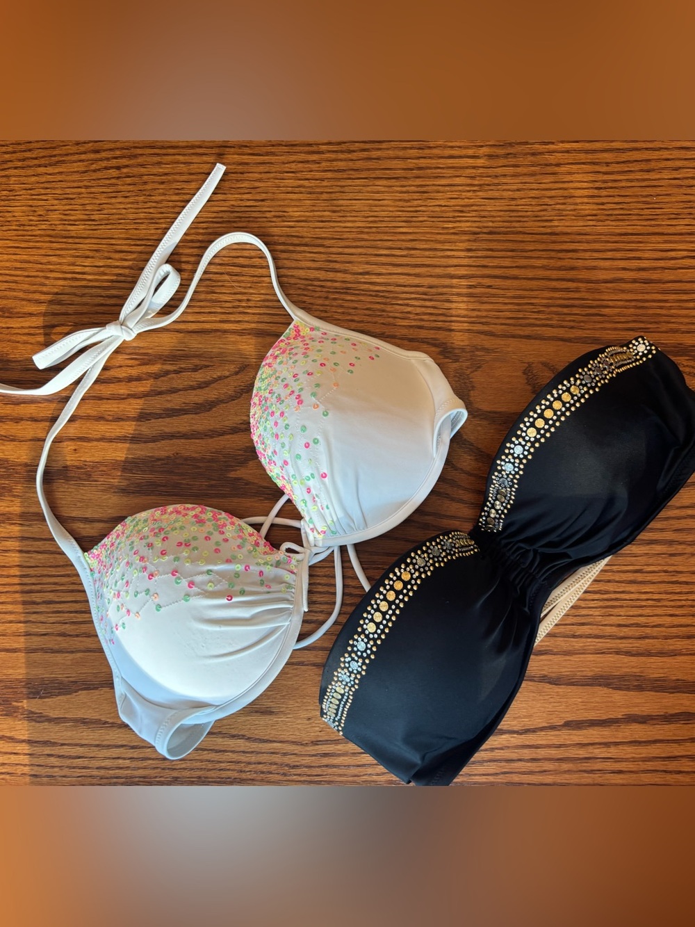 VS Swimsuit Bikini Tops Set Of 2 Rhinestone Embellished 36D Push Up Padded Pink